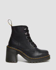 jesy sendal leather lace up flared heel boots