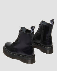 white stitch smooth leather platform boots