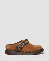 suede and jacquard mules