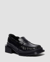 square toe ruched leather loafers