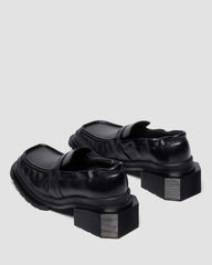 square toe ruched leather loafers