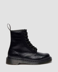 croc emboss leather boots