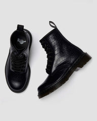 croc emboss leather boots