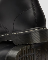 white stitch smooth leather lace up boots