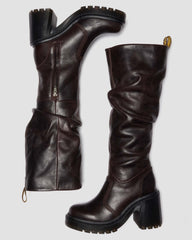 kinsley leather knee high heeled boots