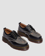 leather & jacquard lace up moc toe shoes