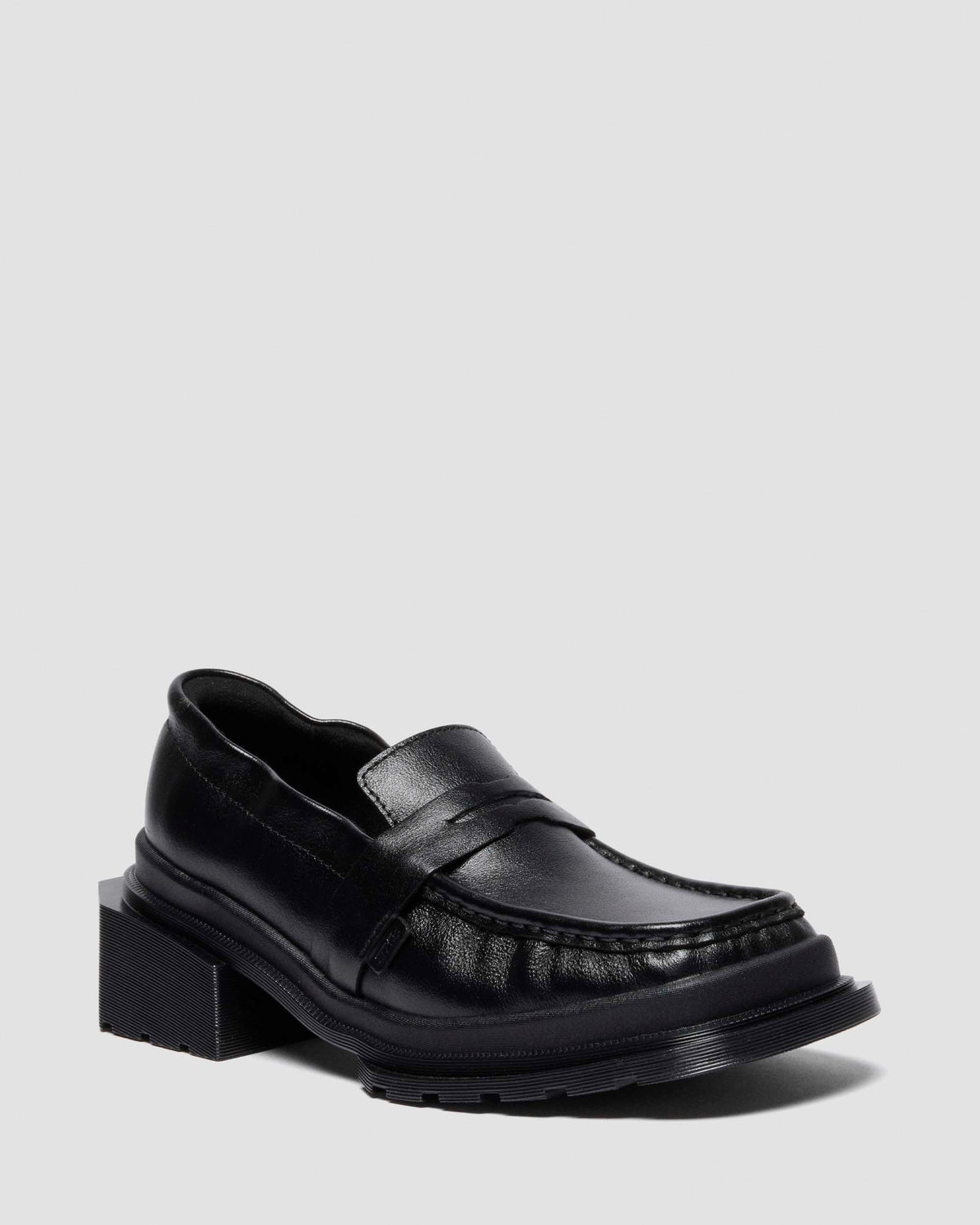 square toe ruched leather loafers