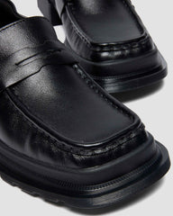 square toe ruched leather loafers