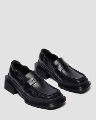 square toe ruched leather loafers