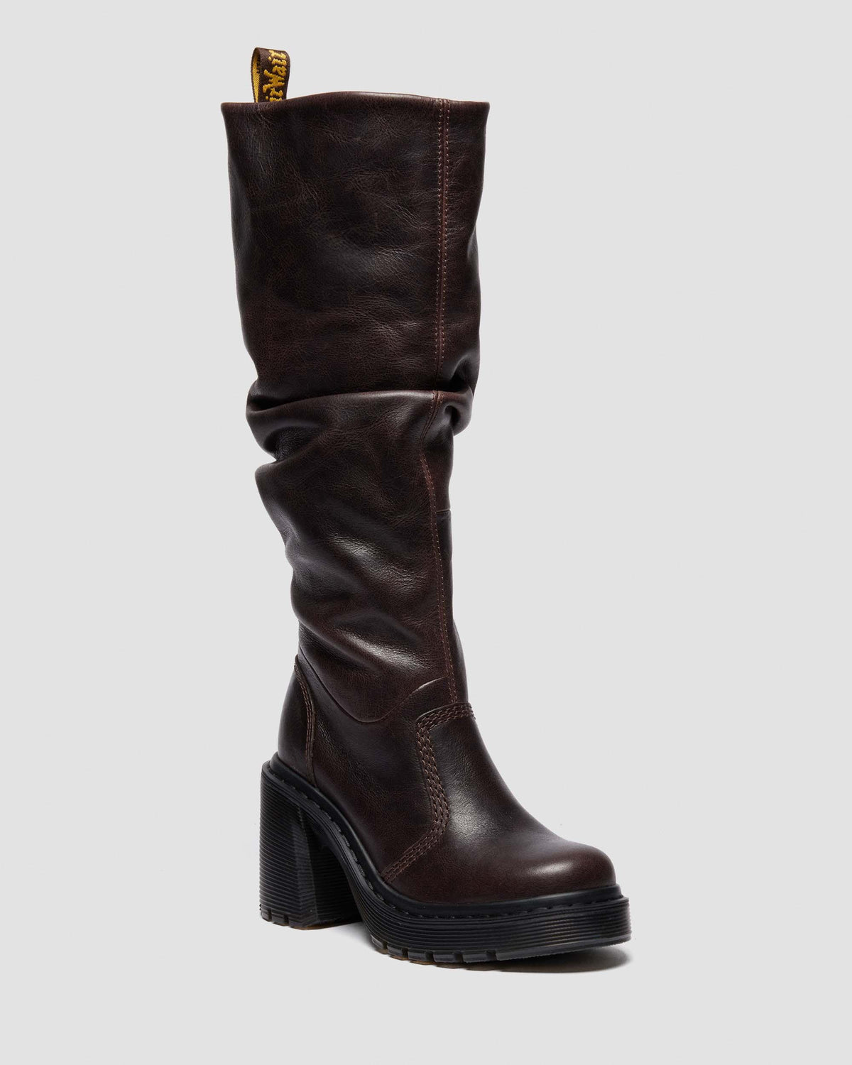 kinsley leather knee high heeled boots